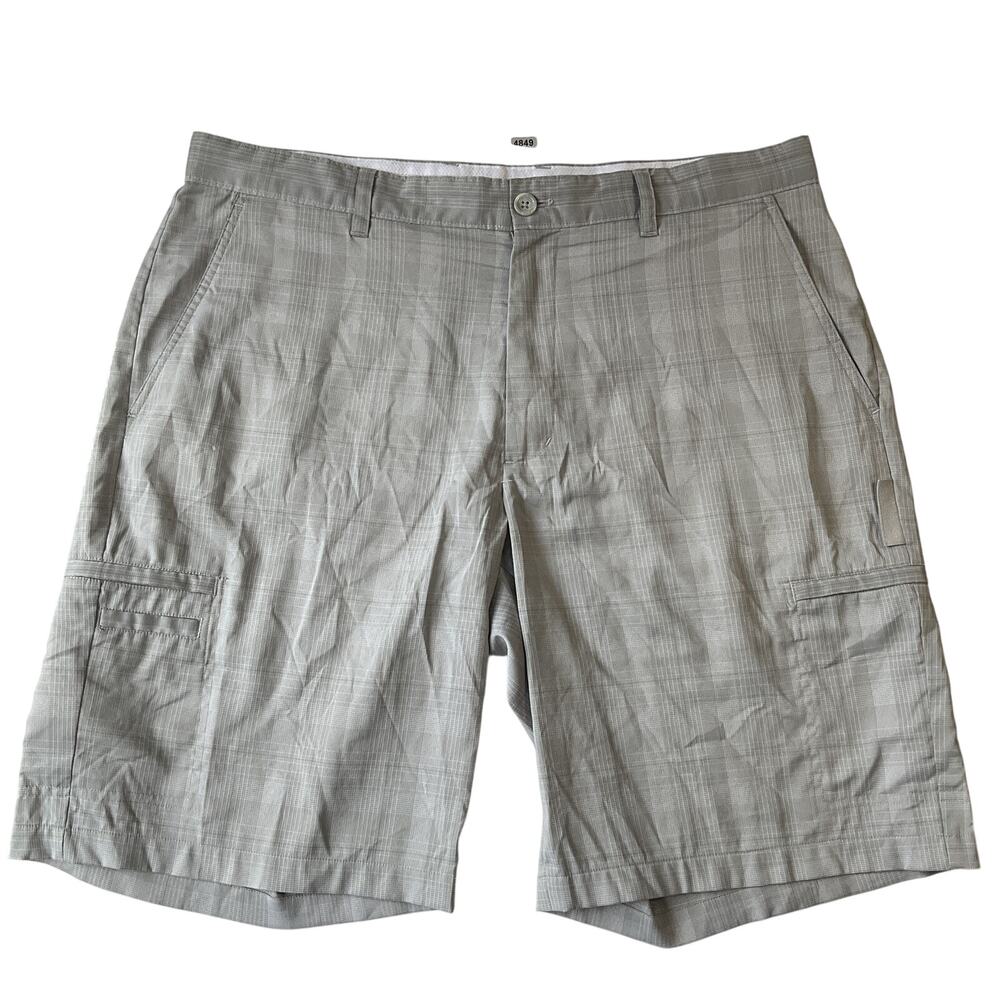 Greg Norman For Tasso Elba Men Shorts 36 Gray Plaid Golf Shark Logo 11" Inseam